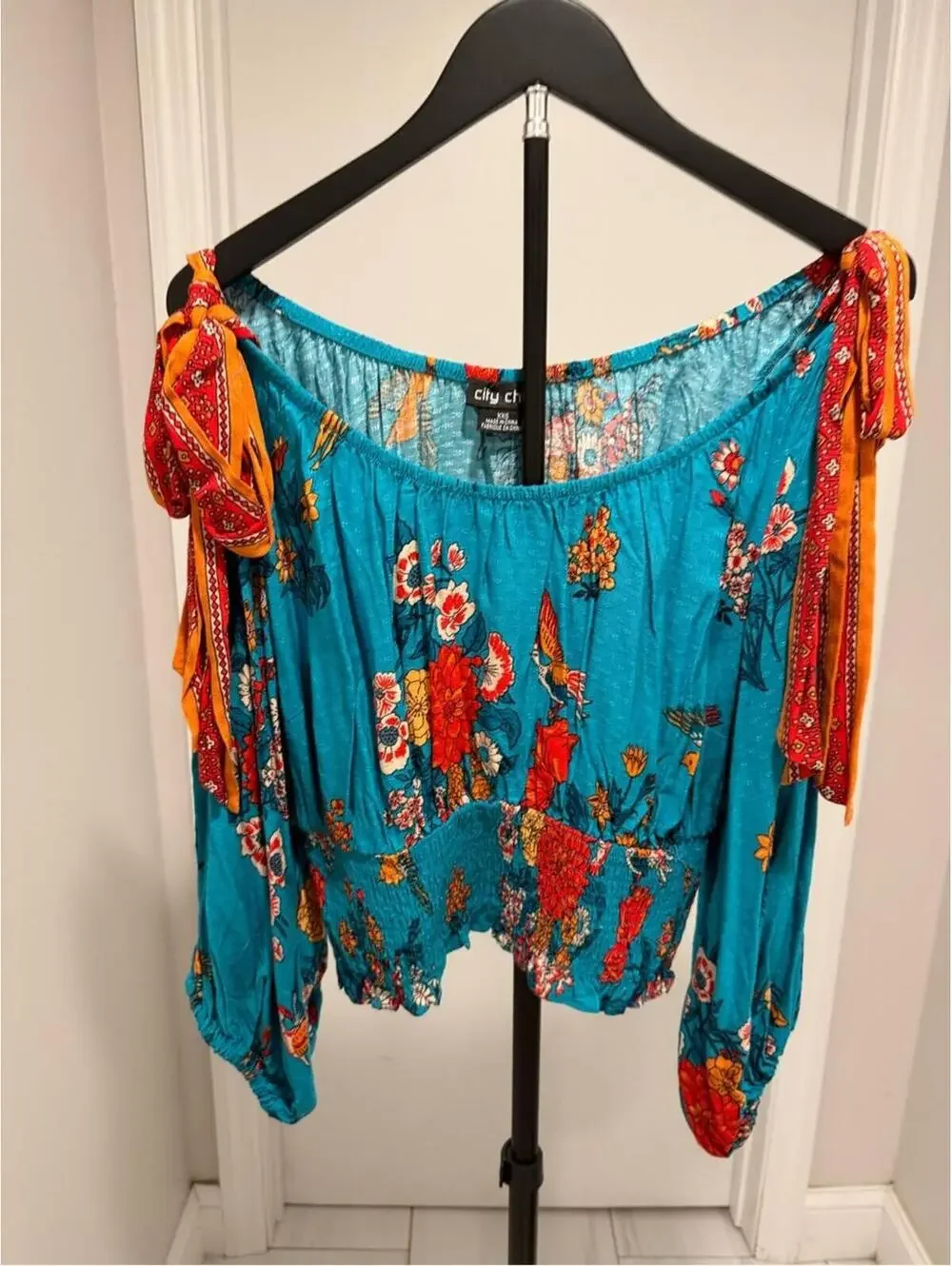 City Chic Venice Floral Print Smocked Waist Crop Top
